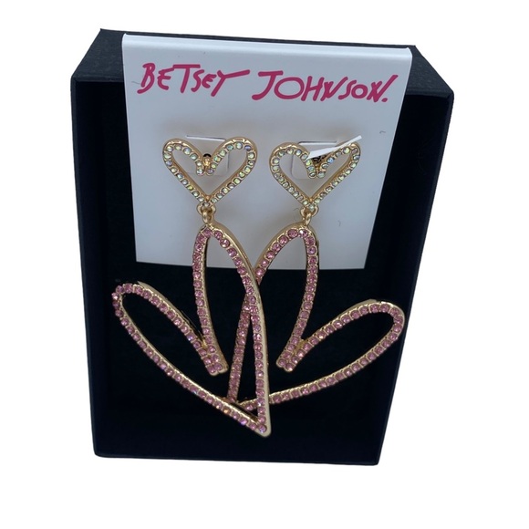 NWT BETSEY JOHNSOM drop dangling Heart earrings with Aurora borealis rhinestones - Picture 6 of 6